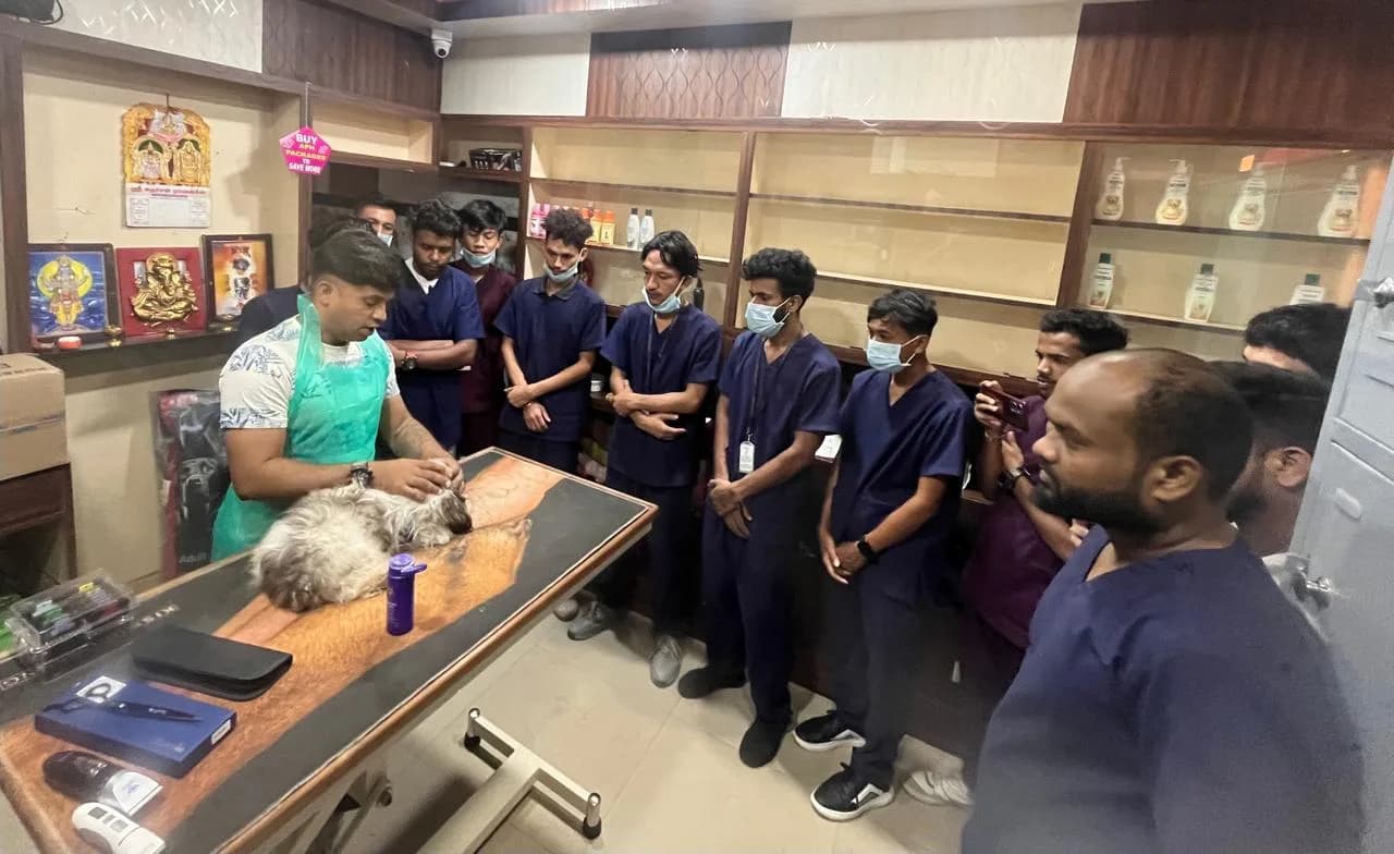 Corporate pet care training at IPPC — Prateek Bilagali Ashok upskilling veterinary clinic staff in ethical grooming and handling.